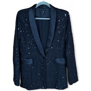 ontWelfth Black Sequin Blazer Jacket Satin Lapel Evening Party Women’s Size S